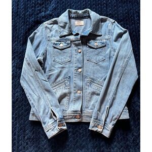F&F‎ Women's Blue Button Denim Trucker Jacket Distressed Size 6
